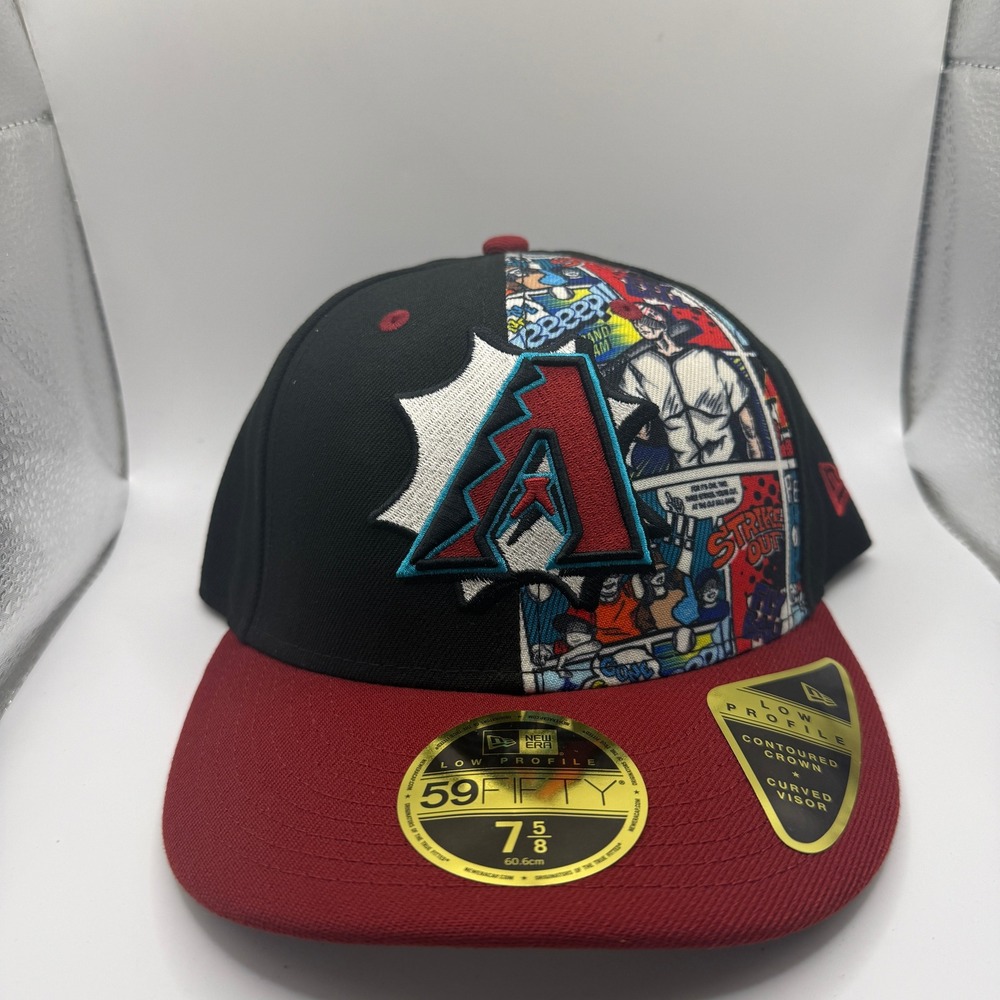 New Era Arizona Diamondbacks 59FIFTY Low Profile Comic Print Hat 7 5/8 Black Red